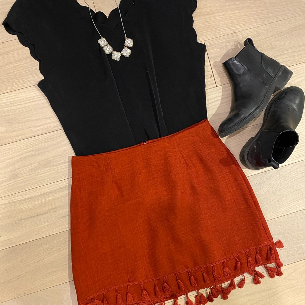 Lulu’s Red Tassle Mini Skirt